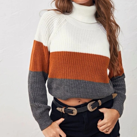 Sweaters - Ribbed Colorblock Turtleneck Sweater